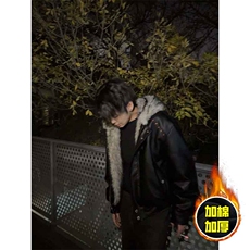 现货冬季美式潮牌痞帅PU皮机车服棉衣毛毛绒狼王座山雕皮棉服，男装棉衣，电商A486