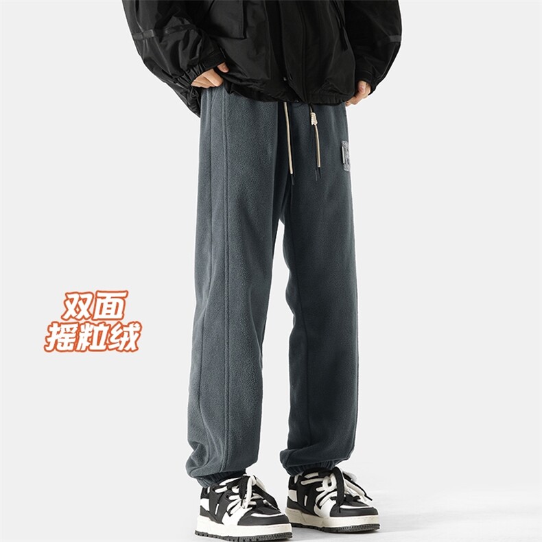特P40无差价秋冬日系双面摇粒绒毛巾绣束脚卫裤男大码保暖裤K1228,男装休闲裤,电商A082