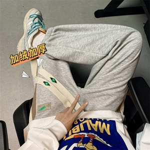 美式复古拼接卫裤男冬季潮牌ins设计感运动裤子宽松束脚休闲裤K62图片
