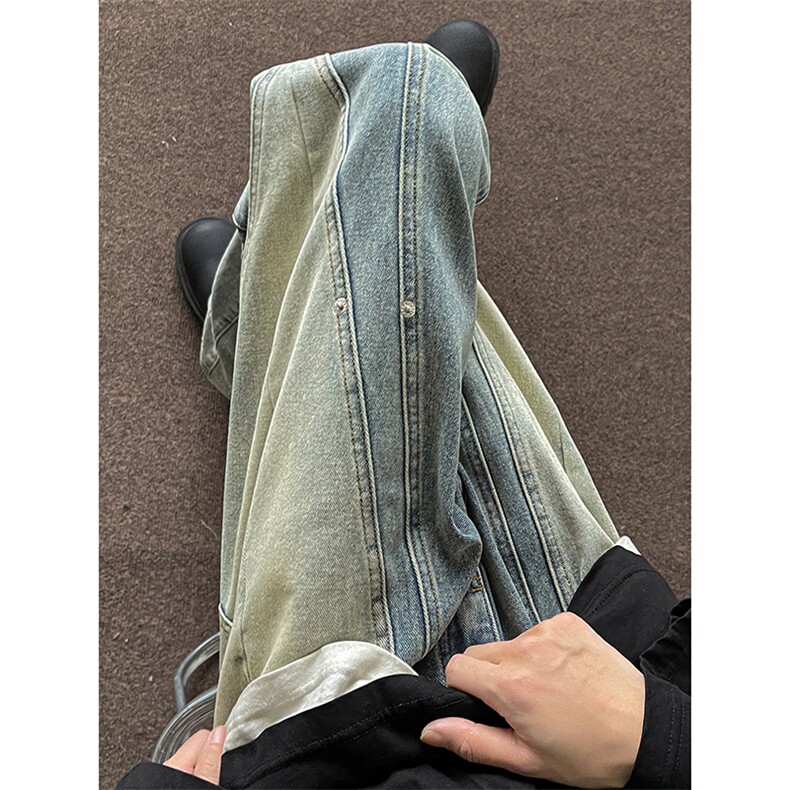 B221美式ins高街暗黑拼接铆钉直筒牛仔裤LK24165-P65控88,男装牛仔裤,电商B221