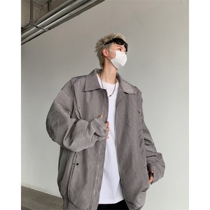 重工棒球服褶皱外套男女春秋季新款复古小众cleanfit宽松休闲夹克图片