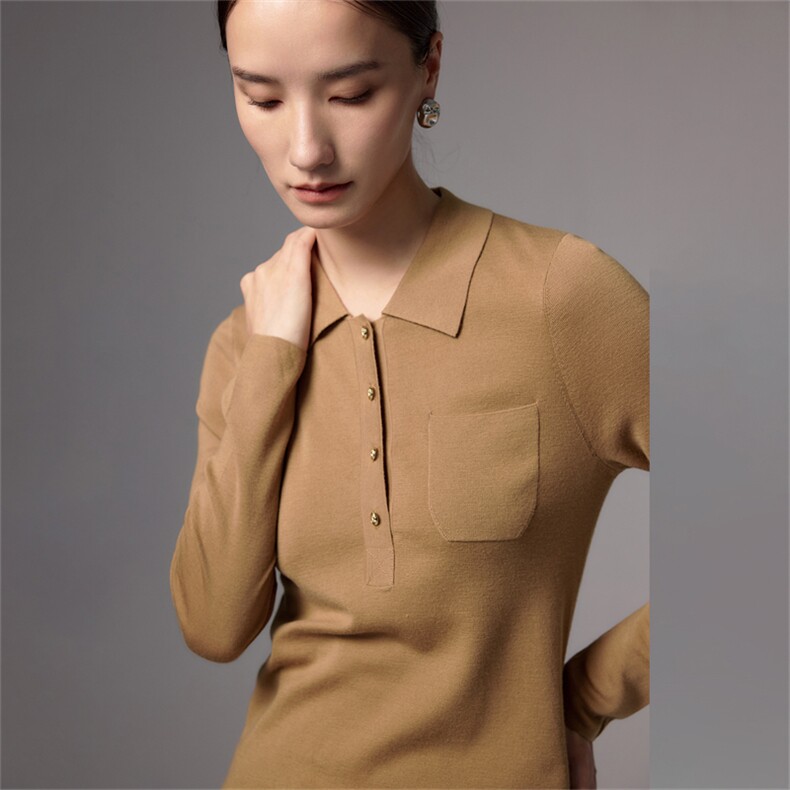 老钱风polo领针织衫女深灰色修身通勤上衣2025新款高端精纺羊毛衫,女装羊毛衫,蚂蚁派对工厂直营店