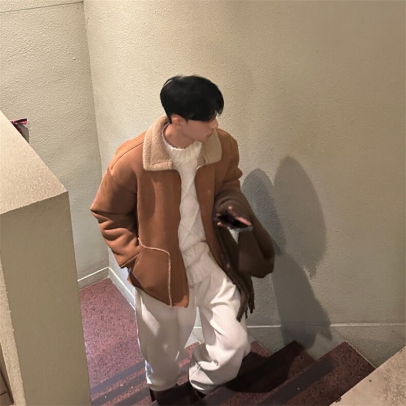 816B-WT052-P128韩冬季男士麂皮羊羔毛翻领棉衣宽松棉服外套,男装棉衣,星座816B