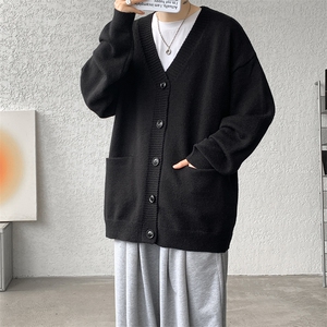8XL-M大码V领开衫毛衣外套男日系复古宽松慵懒风针织衫KS002p55图片