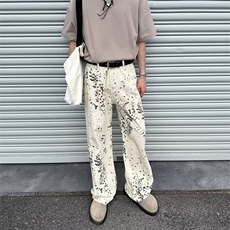 豹纹牛仔裤男春夏美式复古阔腿拖地裤宽松休闲裤子KA608，男装牛仔裤，星座1116A-1（原606A）
