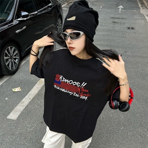 抖音得物高品质二开240克宽松纯棉美式潮牌三条杠织带短袖T恤图片
