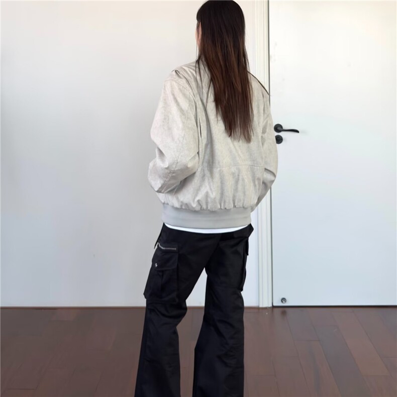 慵懒文艺流行ins百搭新款潮流时尚原宿棒球领短宽石灰女夹克外套,女装短外套,星座506A