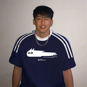 夏季美式高街重磅纯棉三条杠织带撞色男女短袖T恤ZD578-特P30