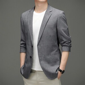 平驳领西服男春秋季新款薄款小西装中年男士商务休闲精致外套,男装西服,电商B212（原钱塘6029）