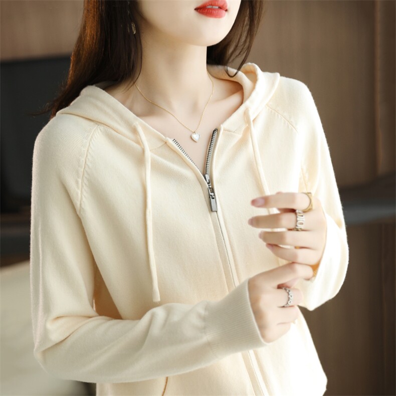 秋冬新款连帽开衫卫衣女宽松羊毛外搭拉链针织外套羊毛衫洋气，女装针织衫/毛衣，萱芳婷羊绒