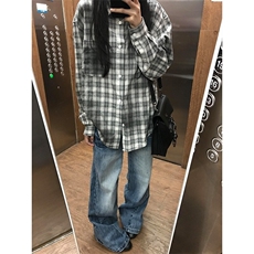 CSG23LL-特P48美式复古扎染格子衬衫男设计感小众衬衣，男装衬衫，星座1007（原301D）