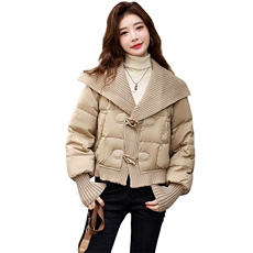 时尚气质针织大翻领90白鸭绒羽绒服短外套女冬季新款显瘦保暖上衣，女装羽绒服，歌伊格美