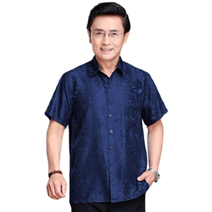 夏季新款爸爸中年男士夏装短袖衬衫老年人图片
