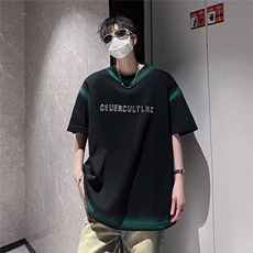 美式街头t恤潮牌欧美vintage扎染渐变垫肩短袖重磅金属印花半袖男，男装T恤，星座601-2