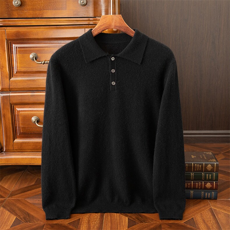 秋冬季新款简约休闲男士款POLO领35%羊绒，男装羊绒套衫，狄美羊绒