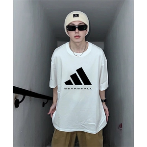 抖音得物供货210克现货宽松纯棉美式潮牌印花落肩袖纯棉T恤AT2158图片