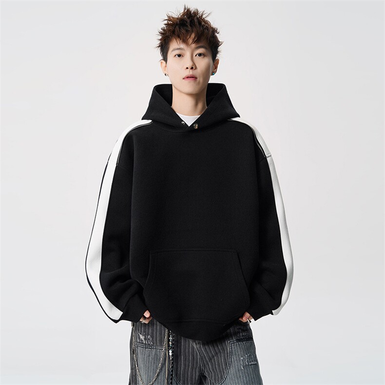 得物二开拼接加绒卫衣男连帽套头时尚外套A266-WY90-P50加绒60,女装短外套,电商A266