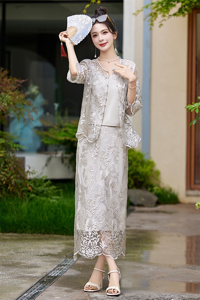 高级感刺绣蕾丝套装女2024夏季新款时尚轻奢气质名媛半身裙两件套,女装套装/套裙,众宇琦