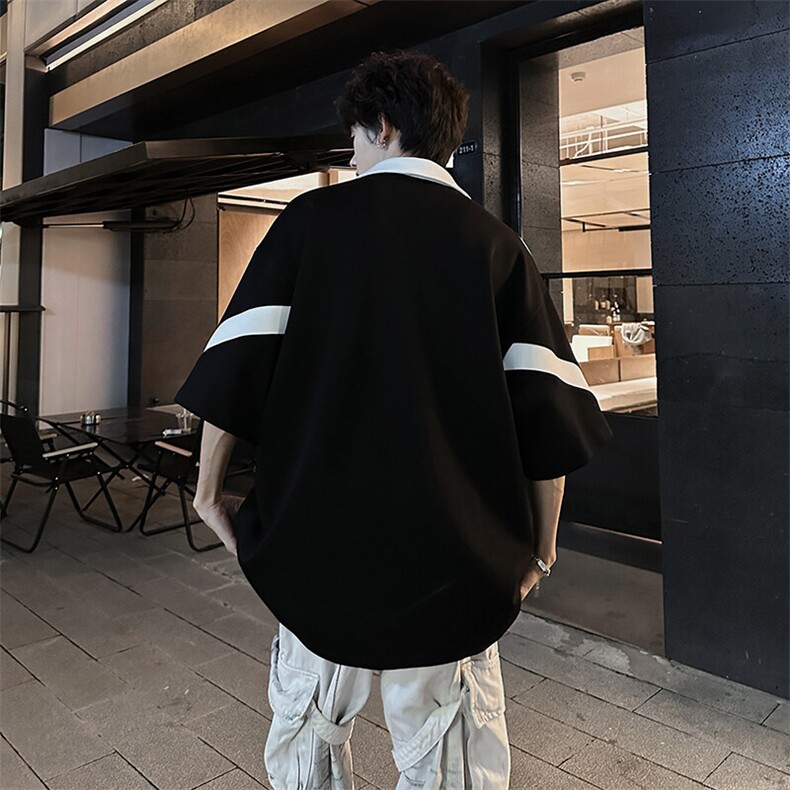 夏季宽松翻领美式高街解构拼接短袖潮XZ808-WH038-P48,男装T恤,星座808B