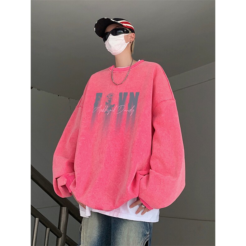 得物抖音高品质二开 360克重磅做旧炒雪花纯色圆领水洗卫衣 1509图片