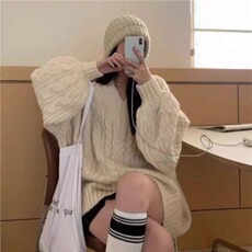 潮流气质简约加厚大版型针织毛衣外套女慵懒风V领宽松中长款新款，男装针织衫/毛衣，星座1210-1