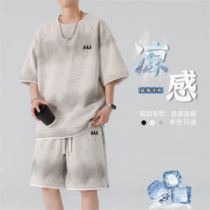 渐变色扎染短袖T恤套装男五分短袖休闲运动套装217-2-TZ08-特P55图片