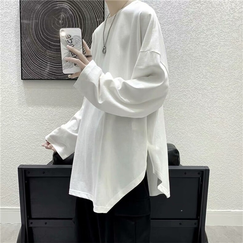 不规则长袖t恤男潮流百搭纯色打底衫潮牌ins港风秋冬上衣宽松卫衣,男装T恤,星座1210-1