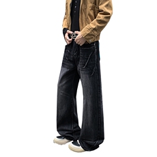 秋季美式ins高街hiphop闪电纹水洗直筒牛仔裤货号K2593P55，男装牛仔裤，电商A063