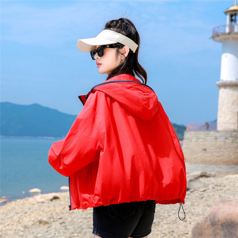 连帽防晒衣女夏2025新款时尚百搭宽松休闲轻薄透气防晒服开衫外套，女装防晒衣，可可小西