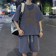 ！2025夏季新款男士华夫格短袖套装学生运动一套HTZ125P50，男装T恤，电商B220