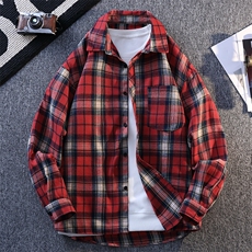 韩版潮流复古格子大码翻领长袖衬衫内搭外套C2208-P28【特价】，男装衬衫，电商A007