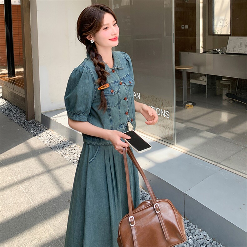 减龄气质短袖衬衫牛仔套装女2025年夏季新款韩版裙子外套两件套,女装套装/套裙,小九月