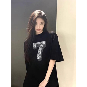 T0745-P25 简约数字高级感纯棉印花短袖 男女款学生情侣上衣图片
