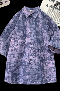 紫色厚款牛仔衬衫男五分短袖衬衣KD582-P65图片