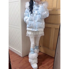 1506A/G79230/P99奶呼呼甜爱满印雪人毛领连帽棉服女冬季，男装棉衣，星座1506A