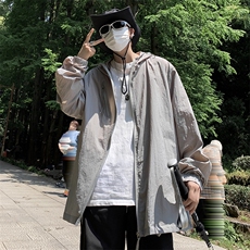 防晒衣男韩版潮流纯色连帽拉链个性2024夏季薄款ins外套W4847-P39，男装防晒衣，星座412-3