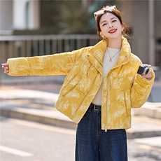 现货时尚面包服立领羽绒服女2025冬季新款宽松洋气短款白鸭绒外套，女装羽绒服，伊仟回