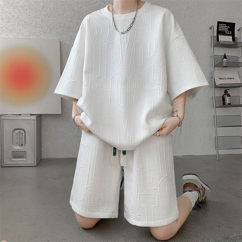 套装男夏季新款港风宽松设计字母短袖五分裤一套TZ8352-P45，男装休闲套装，星座214-3