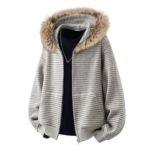 可二开条纹毛领连帽78晴纶19锦纶3氨纶S-XL开衫卫衣WY78139特P78图片