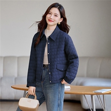 现货!2025年冬季休闲加厚立小方格加厚女外套，女装棉衣/棉服，依恋蒂丝