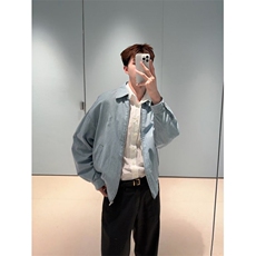 复古松弛感蓝白条纹翻领衬衫款夹克男生休闲短款外套LW1200-P59，男装夹克，星座1008