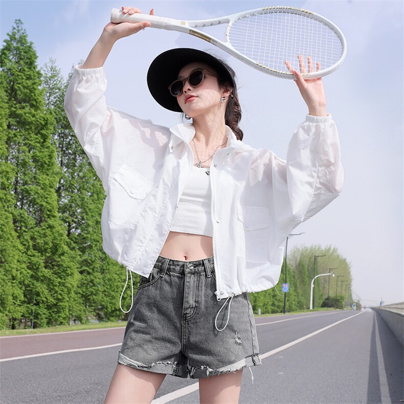 夏季薄款透气防晒衣短外套女2024新款小个子百搭休闲立领开衫上衣,女装防晒衣,依万里