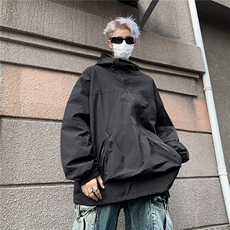 设计感黑色夹克外套2025春秋新款小个子宽松休闲百搭连帽冲锋衣，男装夹克，星座601-1