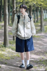 港风撞色彩虹硅胶点缀防晒衣男情侣潮牌防晒服男FS77001P65控88，男装防晒衣，星座227-7