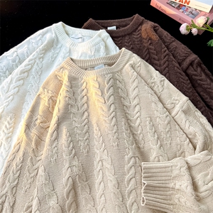 8XL-M麻花毛衣男宽松大码慵懒风情侣圆领针织衫线衣外套MY1512P65图片