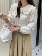 甜美双层花边娃娃领衬衫，女装衬衫，DAP