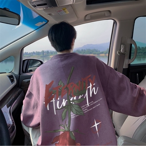 抖音得物高品质玫瑰印花麂皮绒宽松圆领卫衣wyjp5003-特p35控69图片