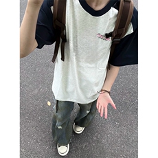 抖音得物高品质二开240克宽松纯棉美式潮牌插肩袖拼接短袖T恤，男装T恤，电商A486