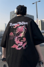 港风纯棉印花T恤XT5540-TP25控价38圆领短袖夏季美式龙印花上衣，男装T恤，电商A102-1