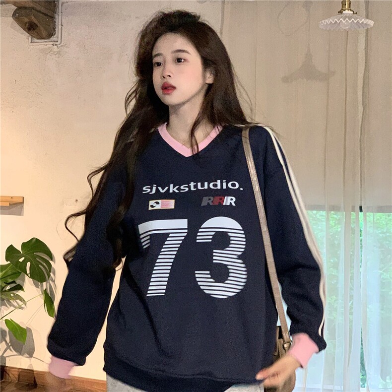 EE141-P60卫衣男女情侣装春秋薄款2024潮流设计感条纹V领韩版上衣,男装卫衣,星座911-3